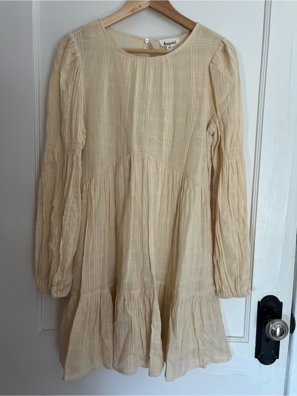 &Merci Cream Boho Long Sleeve Mini Dress | Size S